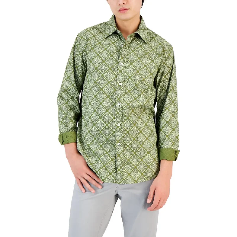 Club Room Mens Cotton Printed Button-Down Shirt