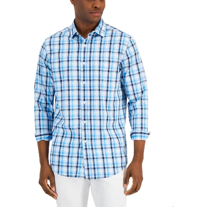 Club Room Mens Drew Knit Plaid Button-Down Shirt