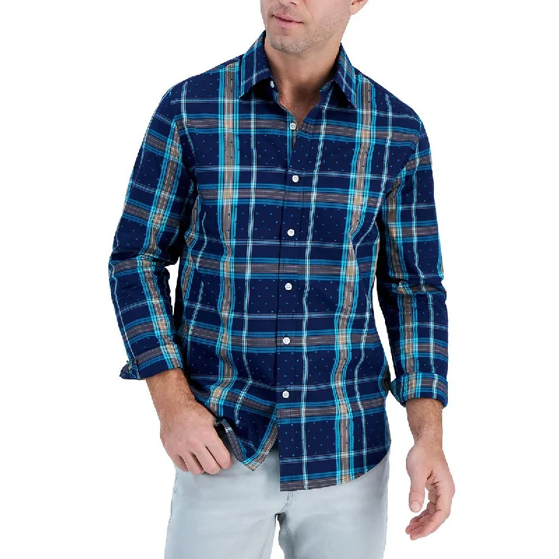 Club Room Mens Cotton Plaid Button-Down Shirt