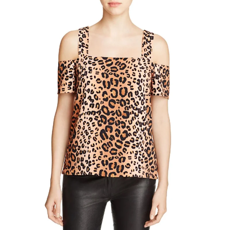 Cooper & Ella Womens Animal Print Cut-Out Casual Top