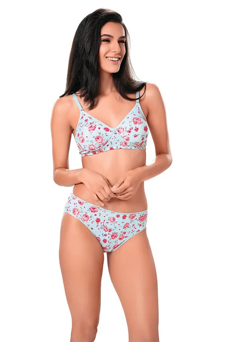 1921 -Cotton Printed Bra Panty Set-Powder Blue