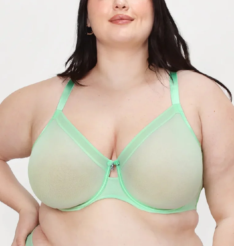 Curvy Couture Sheer Mesh Appletini Green Unlined Bra 1311