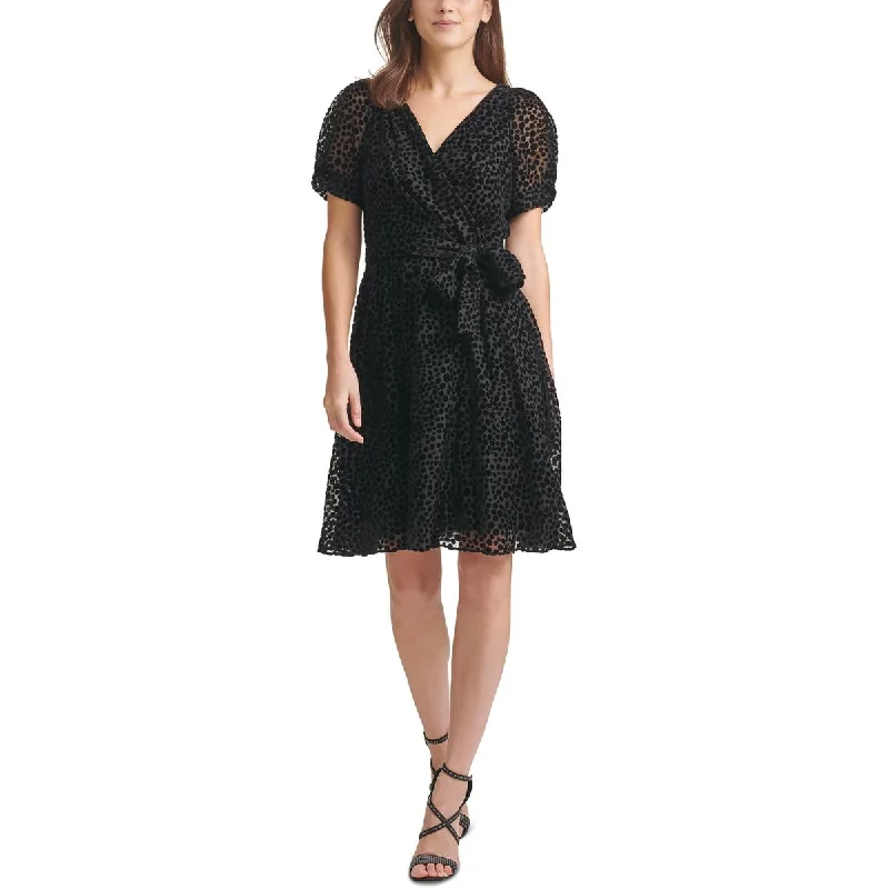 DKNY Womens Velvet Burnout Wrap Dress