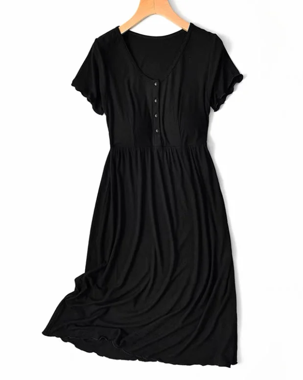 Jane Button Front Nursing Dress in Black