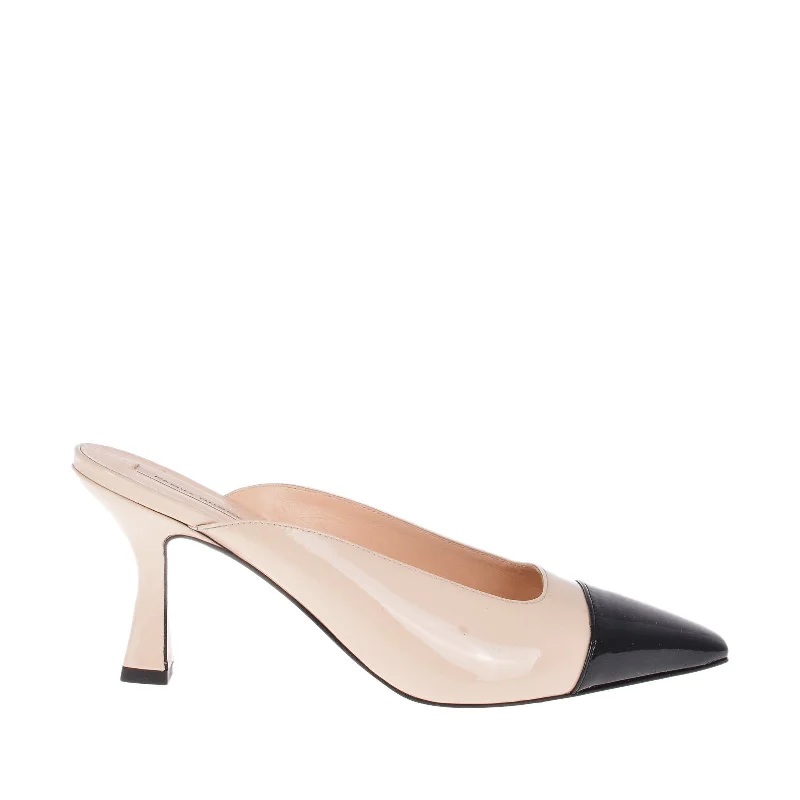 Ceppo Beige Black Patent Mules