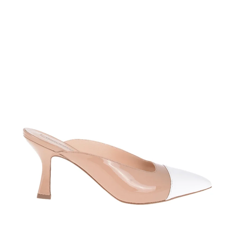 Ceppo Nude White Patent Mules