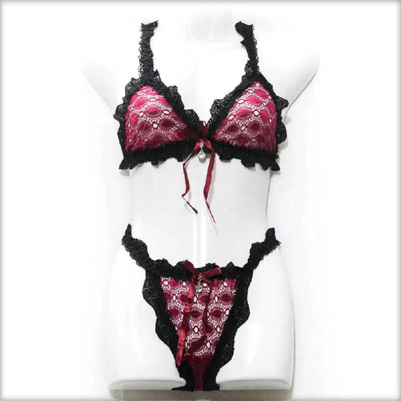 Fancy Net Maroon Bikini Set