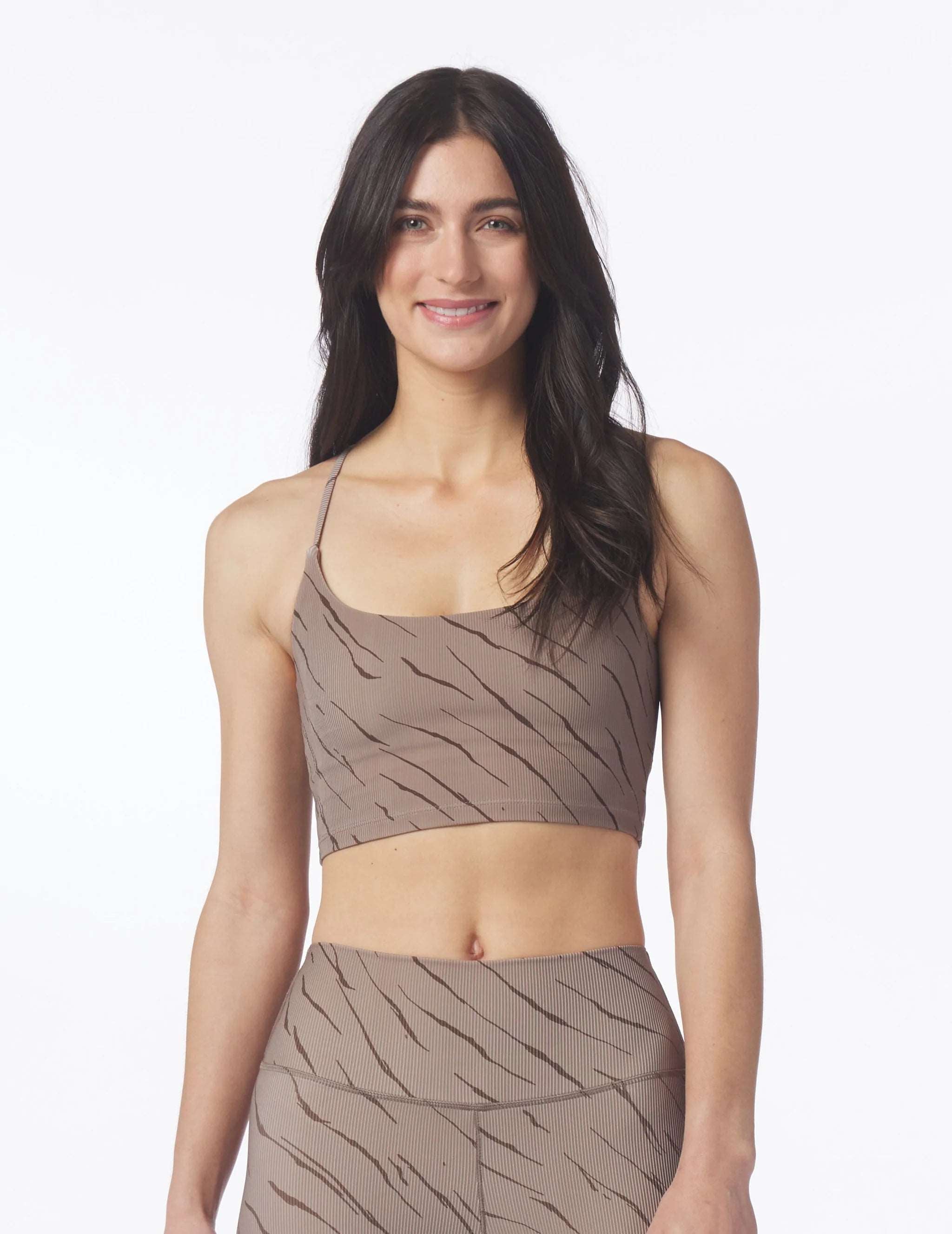 Glyder Women's Pure Sports Bra - Mocha Espresso Brown Streaking Tiger