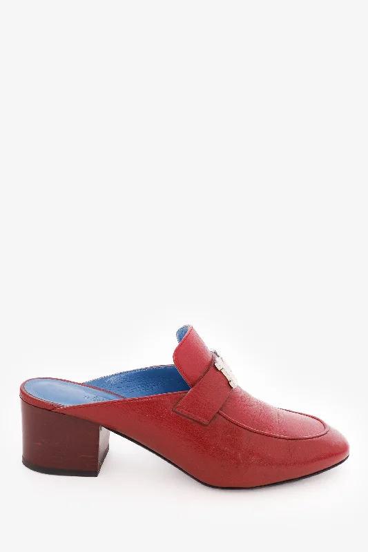 Hermès Red Leather Paradis Mules Size 38