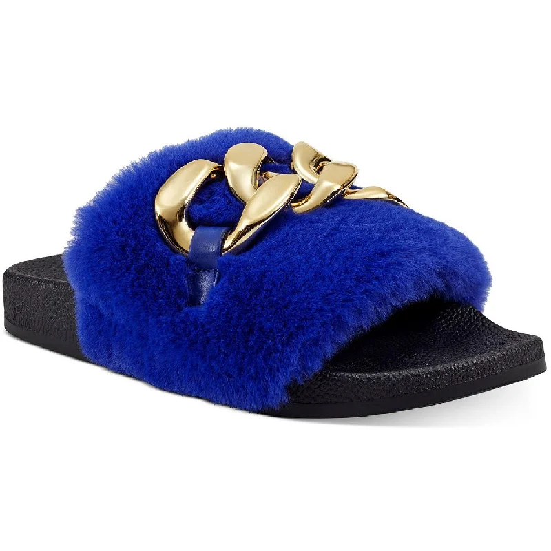 INC Womens Percita Faux Fur Flats Slide Slippers