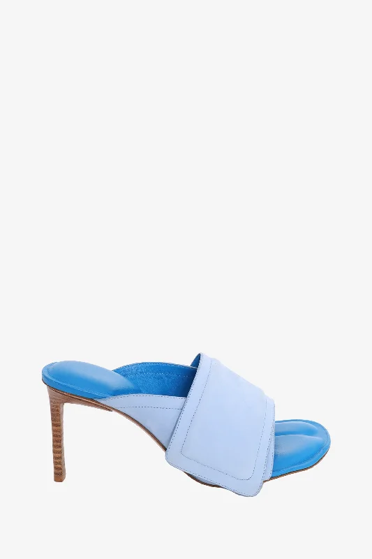 Jacquemus Blue Leather 'Les Mules Aqua' Heeled Sandals Size 37