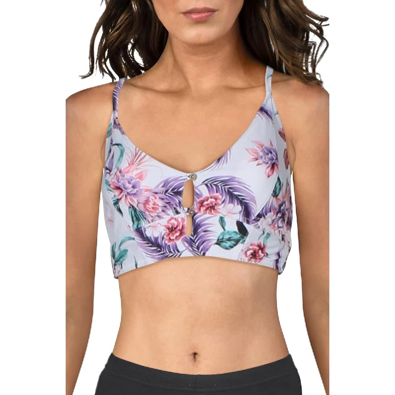 Jessica Simpson Womens Floral Cross Back Swim Top Separates