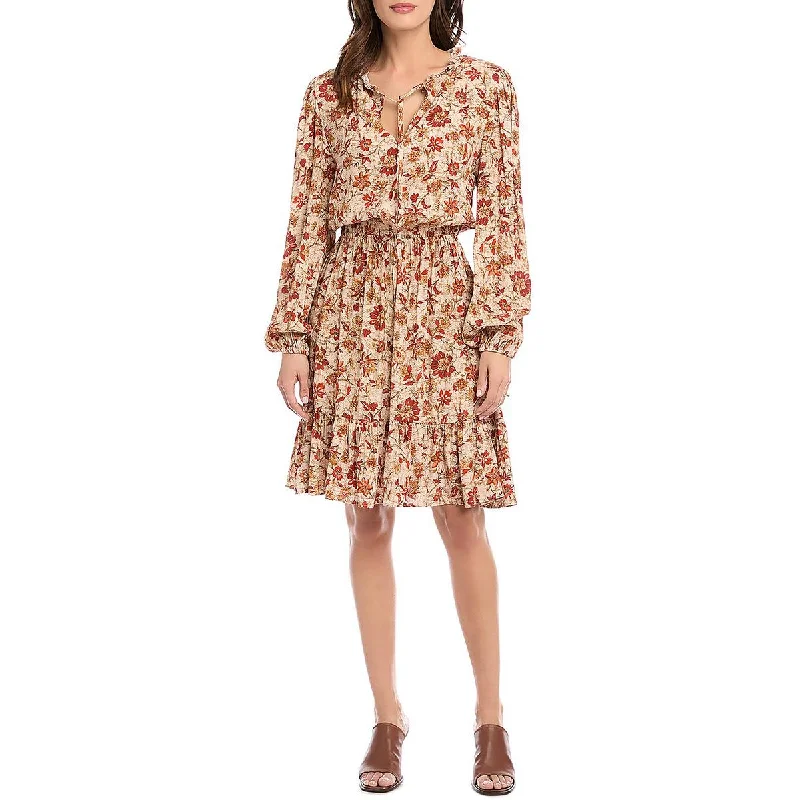 Karen Kane Womens Long Sleeves Floral Fit & Flare Dress