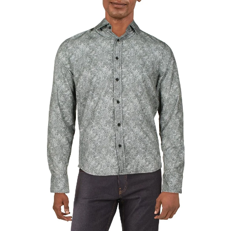 Kenneth Cole Mens Printed Collared Button-Down Shirt