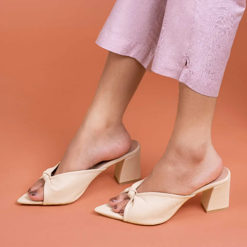 Knotty Heel Mules- Cream