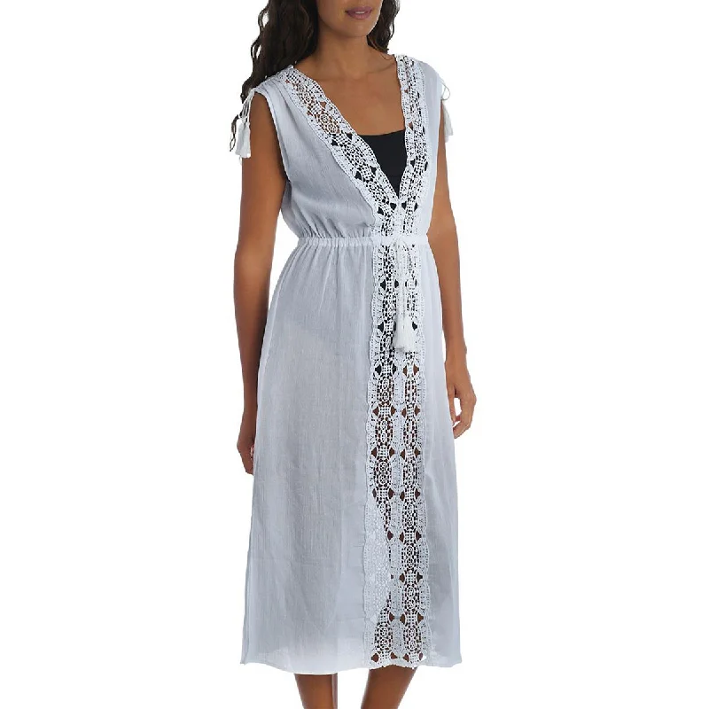 La Blanca Womens Island Fare Gauze Lace Trim Cover-Up