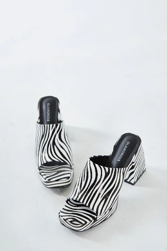 Glamorous Zebra Print Block Heel Mules