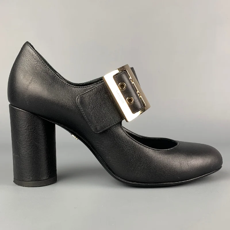 LANVIN Size 6 Black Leather Buckle Mary Jane Pumps