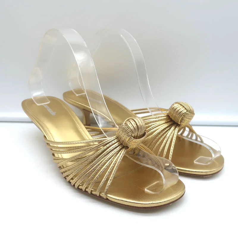 Larroude Valerie Mules Gold Metallic Leather Size 9 Kitten Heel Slide Sandals