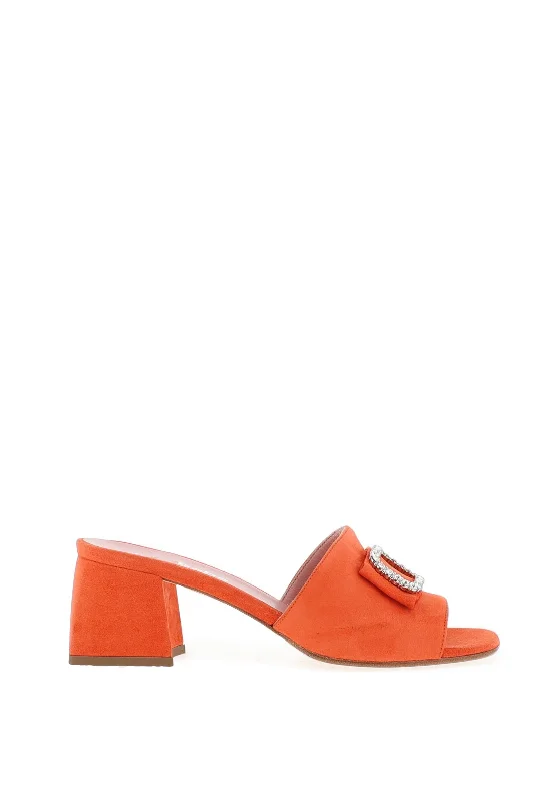 Le Babe Diamante Buckle Heeled Mules, Orange