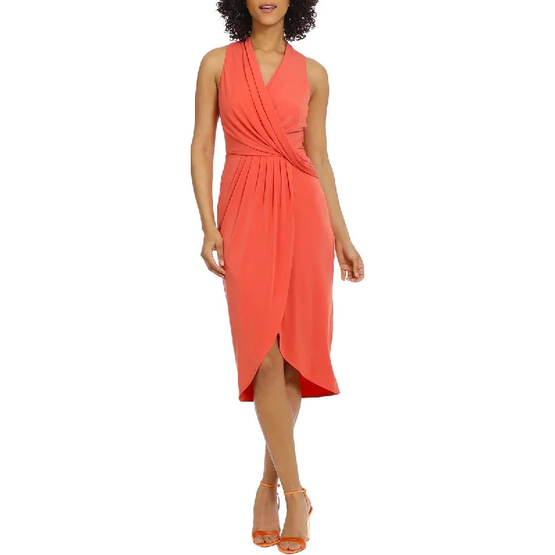 Maggy London Womens Pleated Long Wrap Dress