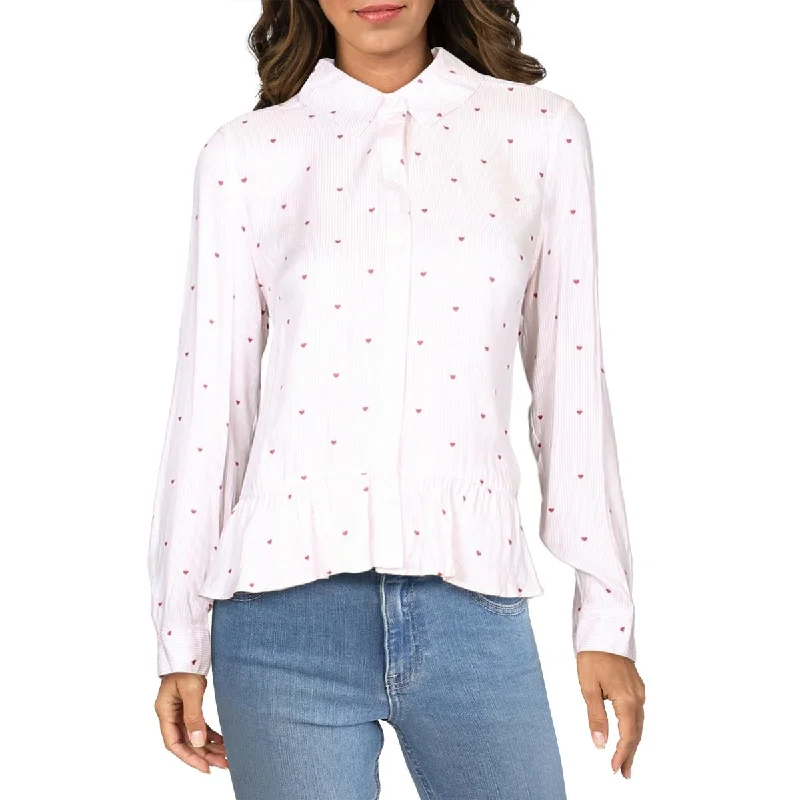 Maison Jules Womens Striped Printed Button-Down Top