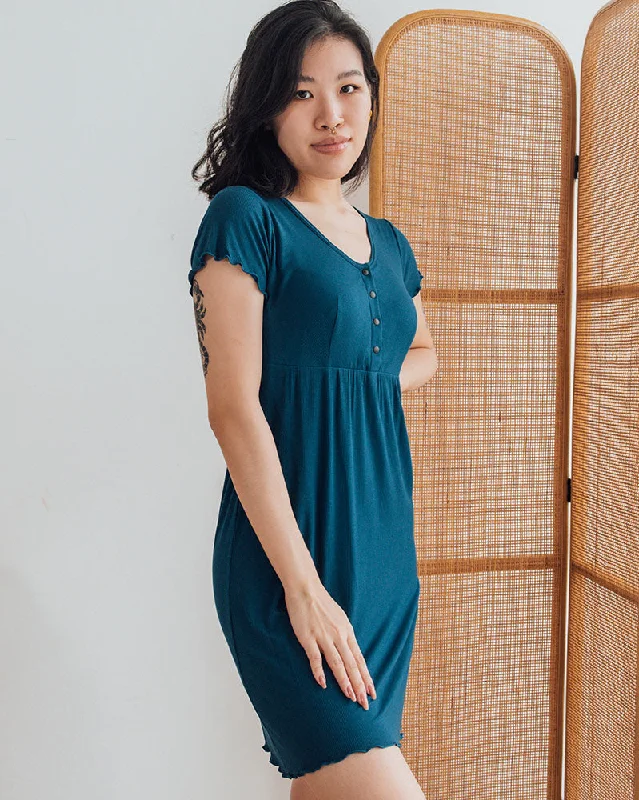 Jane Button Front Nursing Dress in Emerald