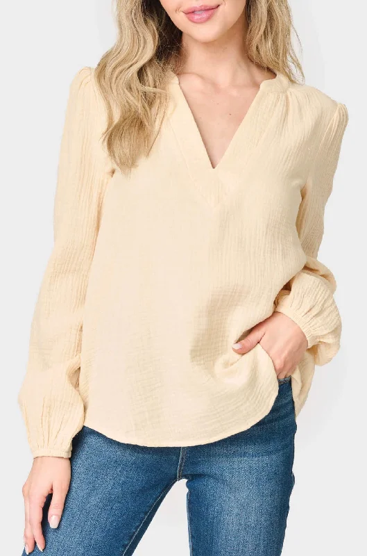 Meadow Bracelet Sleeve V-Neck Gauze Top