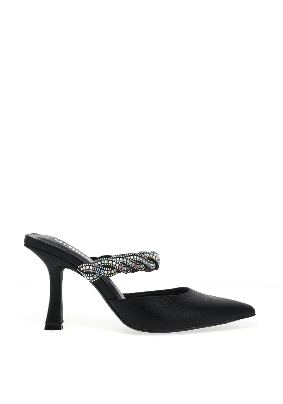 Menbur Necessita Shimmering Mule Heeled Shoes, Black