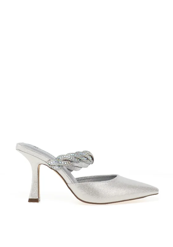 Menbur Necessita Shimmering Mule Heeled Shoes, Silver