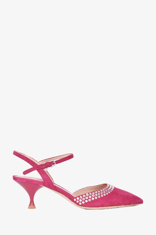 Miu Miu Pink Suede Crystal Embellished Mules Size 36