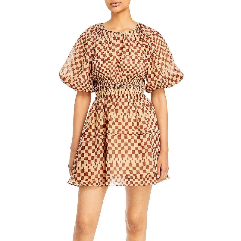 Moon River Womens Checkered Fit & Flare Dress