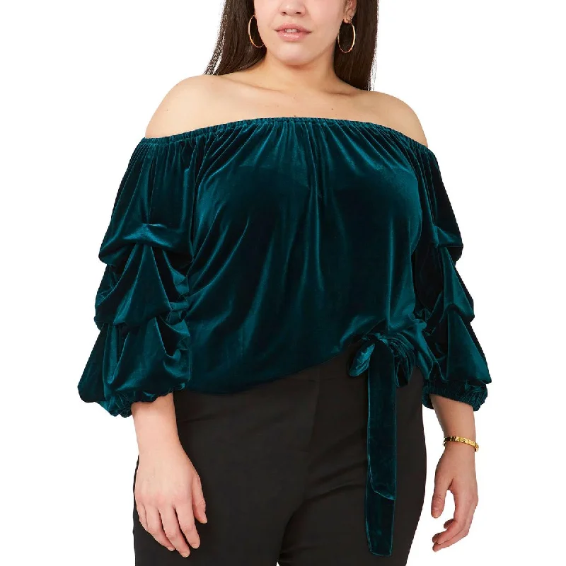 MSK Womens Plus Velvet Off-The-Shoulder Blouse