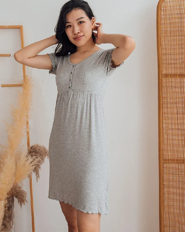 Jane Button Front Nursing Dress in Gray