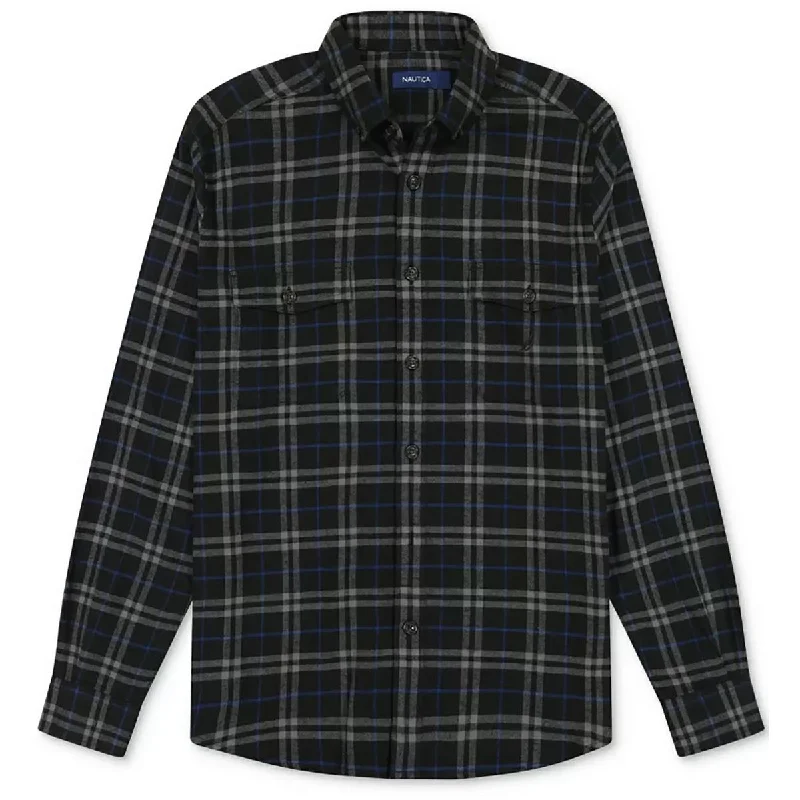 Nautica Mens Flannel Plaid Button-Down Shirt