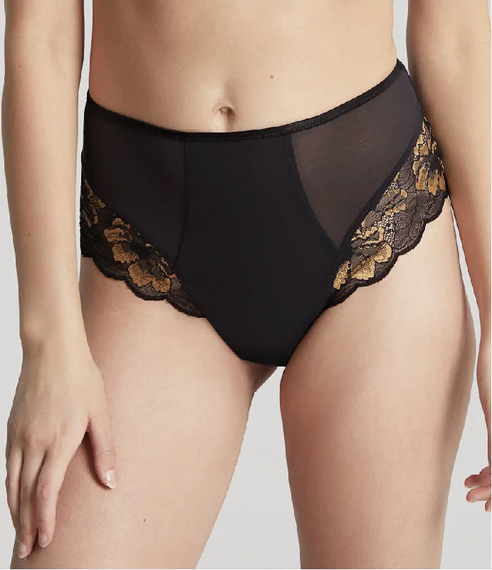 Panache Sabrina Noir and Vintage Gold High Waist Brazilian Brief Panty 10634