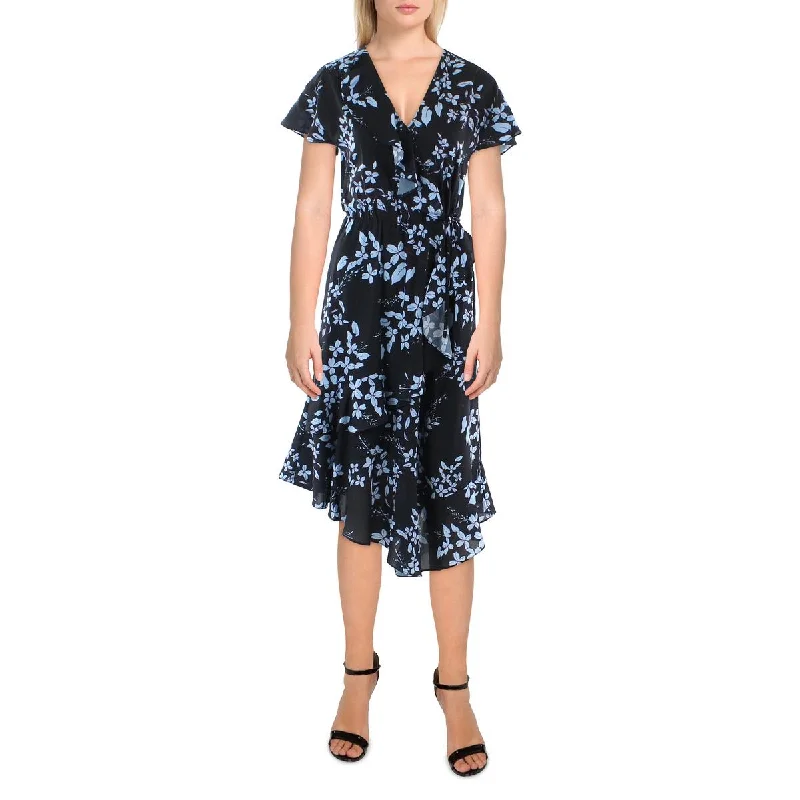 Parker Womens Faux Wrap Midi Wrap Dress