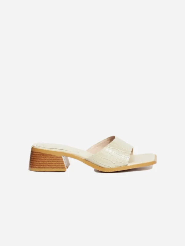 Pia Up-Cycled Vegan Leather Block Heel Mules | Cream