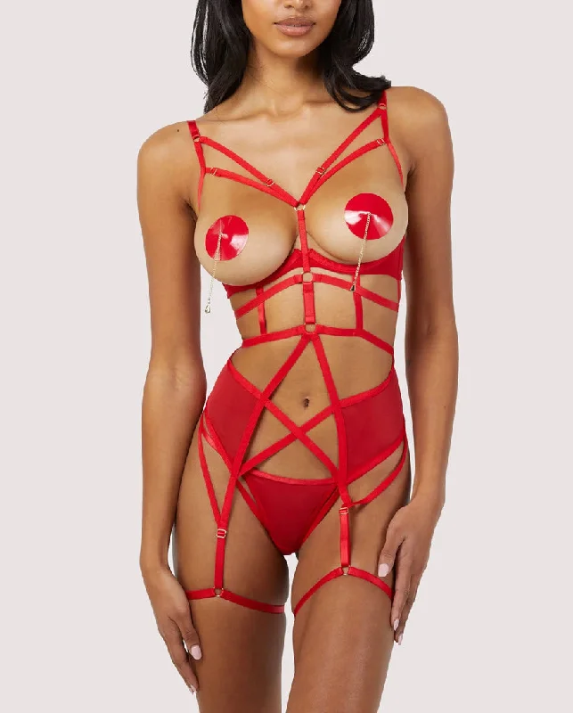 Playful Promises Wolf & Whistle Red Open Cup Strappy Bodysuit L991R