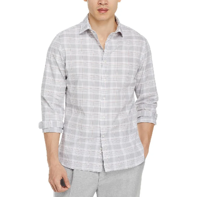 Private Label Mens Plaid Long Sleeve Button-Down Shirt