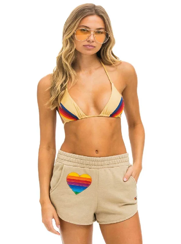 Aviator Nation Women's Rainbow Heart Stitch Lounger Shorts - Sand Tan