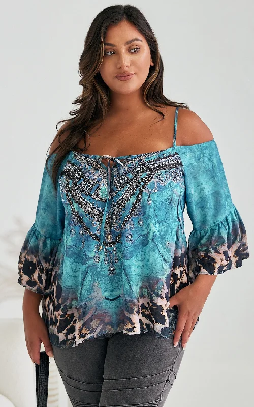 women's top perfect for every occasion -Riley Top - Blue Leopard