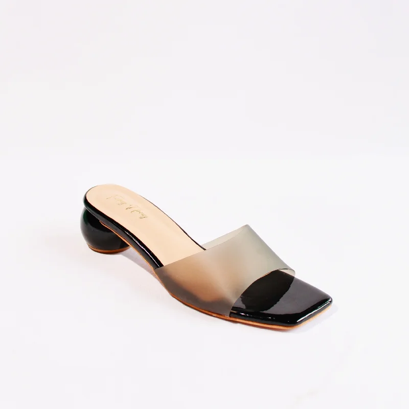 Round Heel Mules - Black