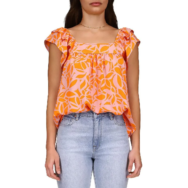 Sanctuary Womens Square Neck Printed Blouse