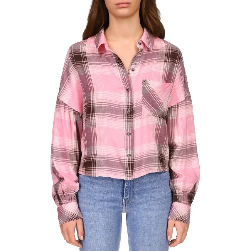 Sanctuary Womens The Cabin Plaid Collared Button-Down Top