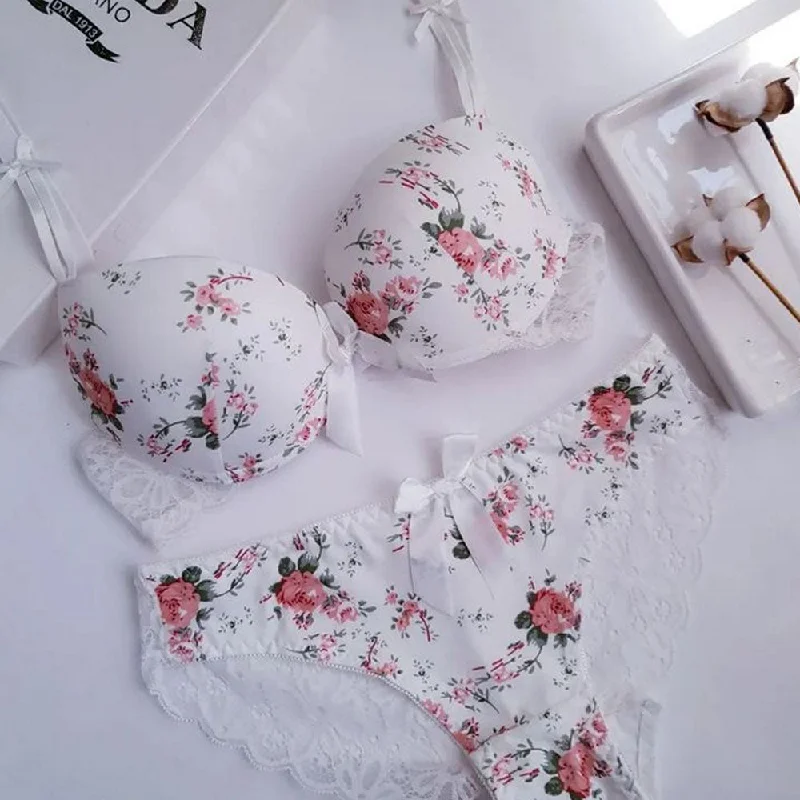 Flourish Delicate Floral Padded Push up Bra & Pantie Set-111