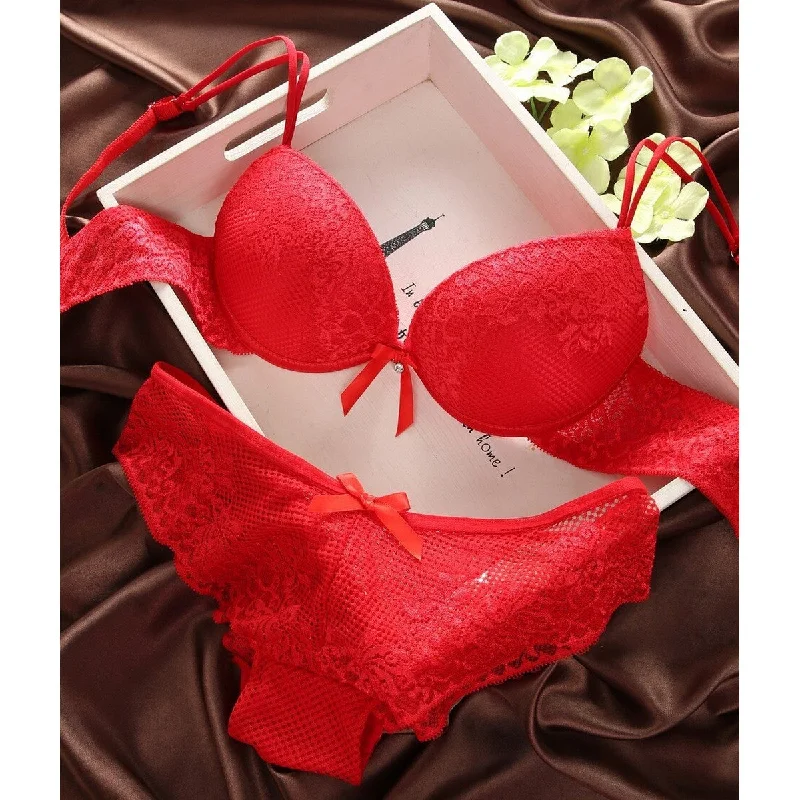 Flourish New Embroided Plunge Neckline Adjustable Straps High Quality Bra & Panty Set 8817