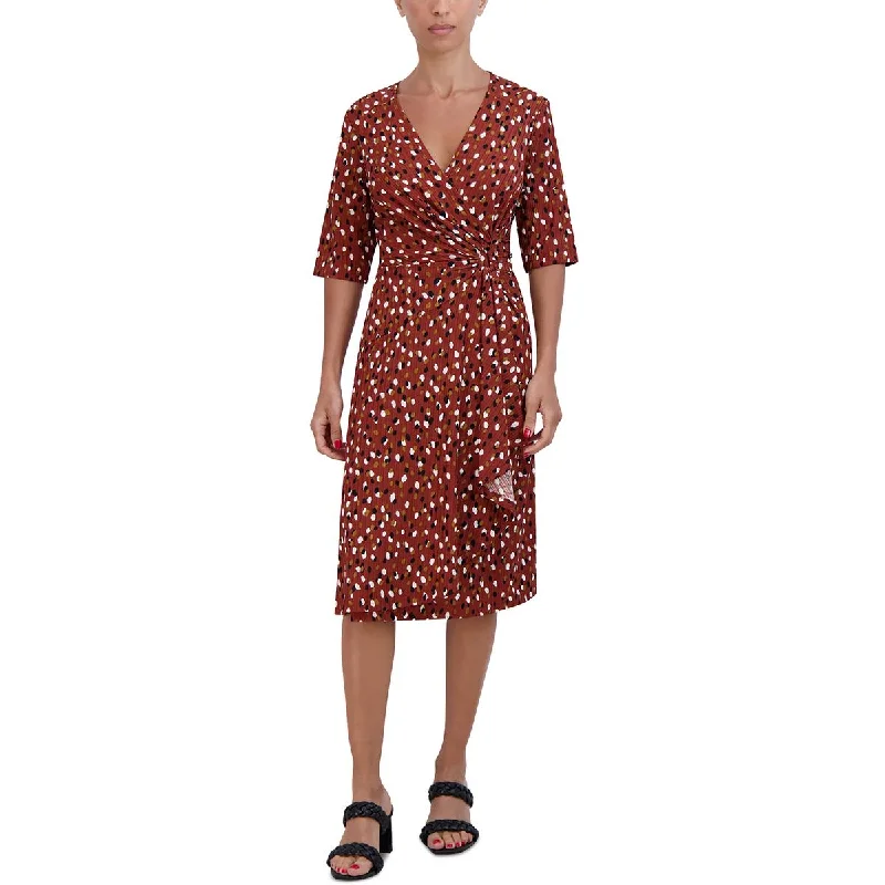 Signature By Robbie Bee Womens Petites Jersey Printed Fit & Flare Dress