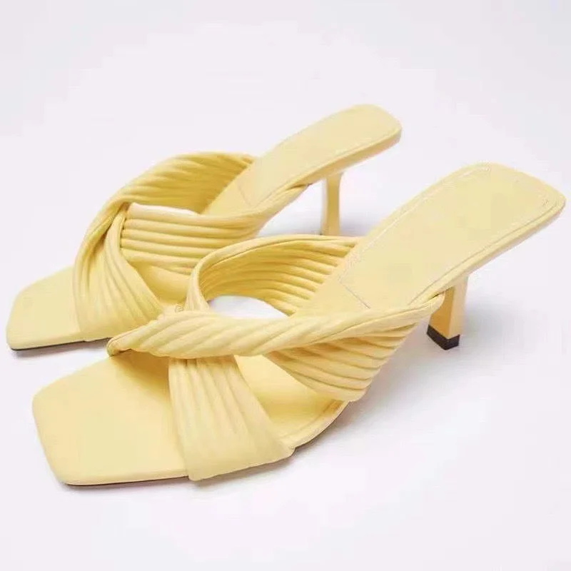 Size 35-42 Sandalet Pour Femm Double Twited Wrinkled  Mules 2023 Heels for Ladies and Women