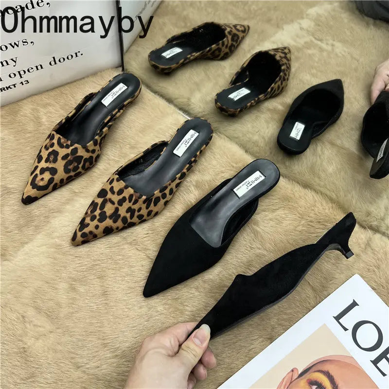 Pointed Toe Mules Fashion Leopard Print Women Slippers Casual Women's Shoes